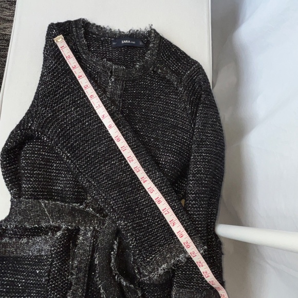Zara (M) long, frayed-edge cardigan, with wrap tie, pockets & metallic threads - Picture 16 of 16